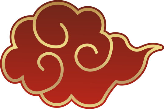 Traditional Asian Red Cloud Icon Isolated