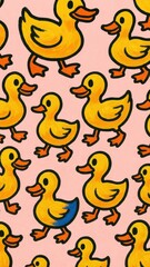 Naklejka premium Playful ducks on pink mobile wallpaper