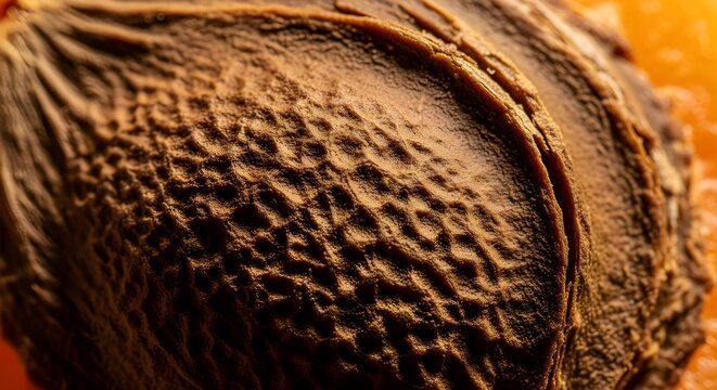 Landscape Abstract Spring Fruit &ndash; Rough Apricot Pit Surface in Warm Brown and Ochre, Organic Ridges