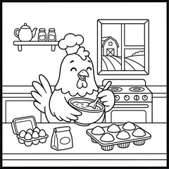 Bold and Easy Chicken Animal Coloring Page - Cozy Moment Farm Bird Line Art Vector for Adults and Kids © Rs