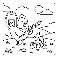 Bold and Easy Chicken Animal Coloring Page - Cozy Moment Farm Bird Line Art Vector for Adults and Kids © Rs
