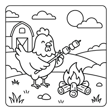 Bold and Easy Chicken Animal Coloring Page - Cozy Moment Farm Bird Line Art Vector for Adults and Kids