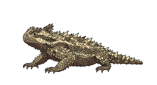 Detailed vector illustration of a thorny devil or horned lizard showing its spiky texture and defensive posture on a plain white background.