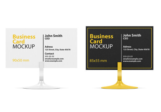 Business Card with Metal Holder Stand Mockup