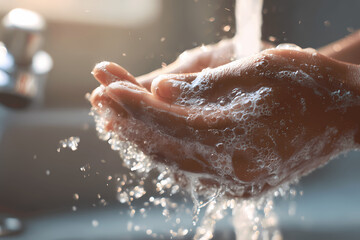 Fototapeta premium Close Up of Person Washing Hands with Soap