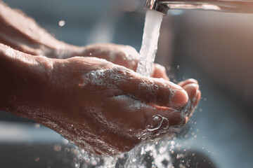 Fototapeta premium Close Up of Person Washing Hands with Soap