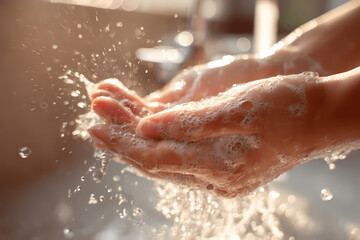 Fototapeta premium Close Up of Person Washing Hands with Soap