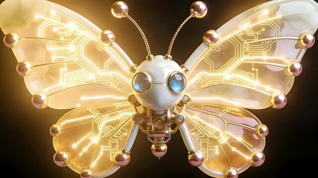 AI Metamorphosis Concept 3D Mechanical Butterfly with Pulsing Golden Circuitry, Kintsugi White Porcelain and Jade, Professional VFX Isolated Asset, 4K Stable Render