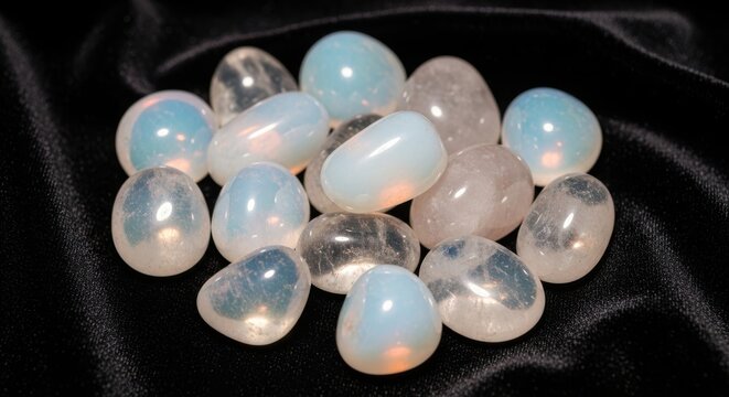 A Handful of Smooth Rounded Quartz Crystals with Shimmering Light and Opalite Colors