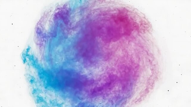 Vibrant red and blue ink clouds colliding in mid-air, captured from a top-down viewpoint, creating a dynamic abstract scene on a white background.
