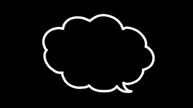 Animated wobbly speech bubble (cloud shape), Clean white line doodle with alpha channel, Loop
