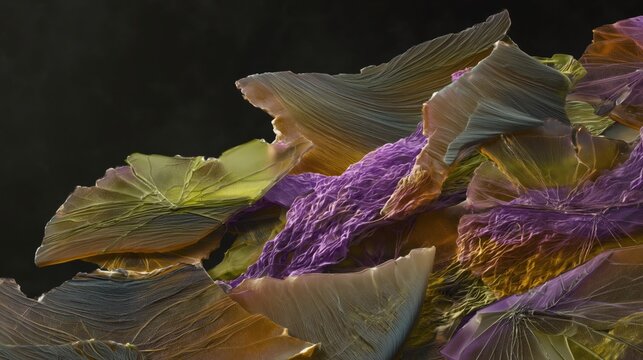 Abstract close-up 3D background with colorful organic fractal shapes, intricate textured details and solarized glowing effects