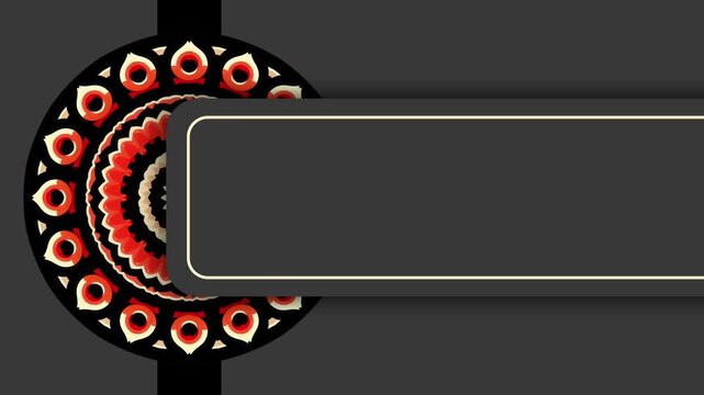 Mandala ornament with empty rounded text frame on dark grey background for social media post or business card template