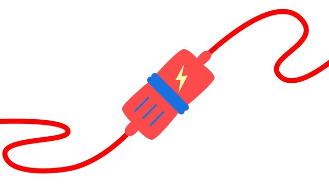 Animation of Red Electrical Plugs Connecting, 2d flat design