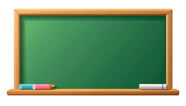Pizarra verde realista con marco de madera, tiza y borrador, ideal para educaci&oacute;n y mensajes personalizables.
