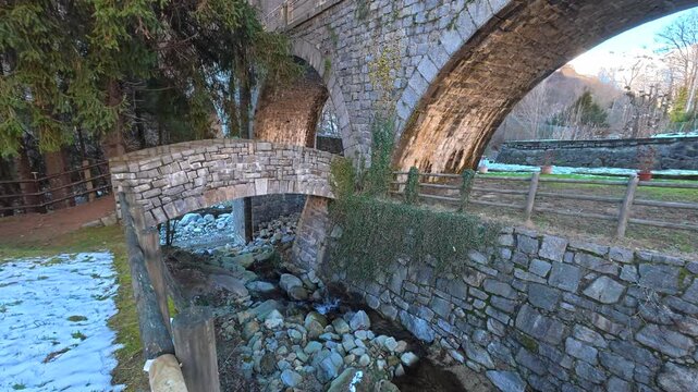 Beautiful old stone bridges at winter, Piedmont, north Italy