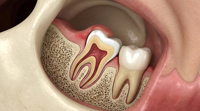 Wisdom Tooth Impaction Close Up Anatomy Dental Medical Illustration