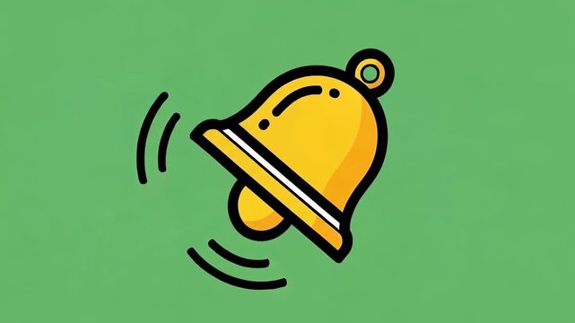 A cheerful cartoon bell ringing on a green background, conveying a sense of alertness and notification.
