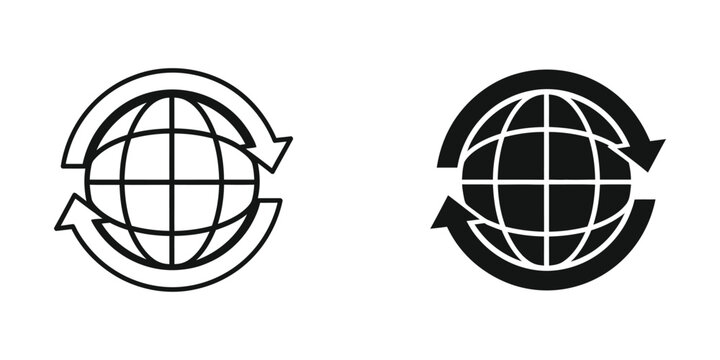Contrast of earth globe depictions with and without rotation arrows