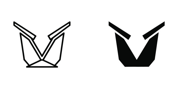 Comparison of outline and filled chevron and inverted chevron shapes in black and white