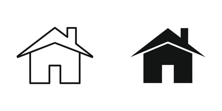 Comparison of a simple outline house and a filled silhouette house icon design