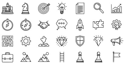 Fototapeta premium A collection of business and strategy icons in a flat line art style
