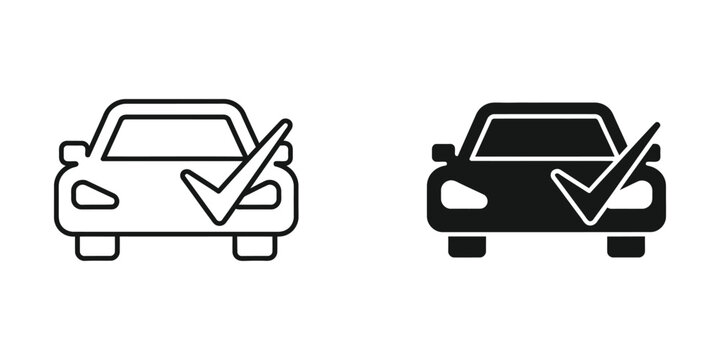 Car inspection icons with checkmarks indicating approval or inspection status