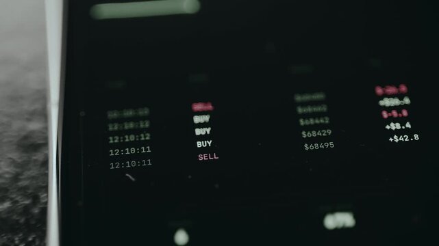 Log of recent financial trading activity from a cryptocurrency exchange platform