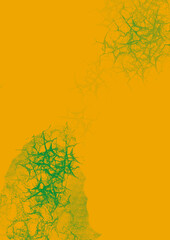 Green organic shapes on yellow. Abstract graphic background.