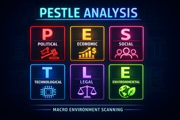Naklejka premium Futuristic Neon Microscope with Glowing Lens and High-Tech Scientific Research Concept
