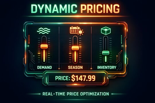 Dynamic Pricing Infographic with Real-Time Market Data and Algorithmic Price Adjustment Visualization