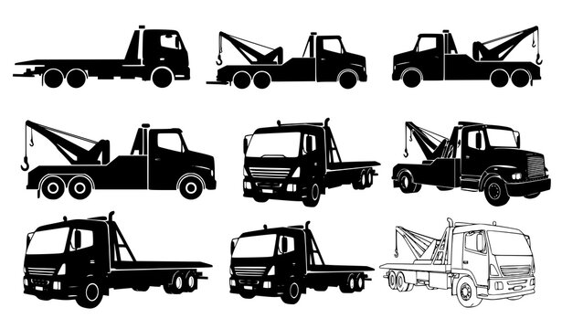 Tow truck silhouette vector set &ndash; vehicle illustration bundle