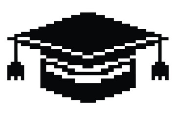 Obraz premium Black and White Pixel Art Graduation Cap Silhouette Icon Representing Academic Achievement