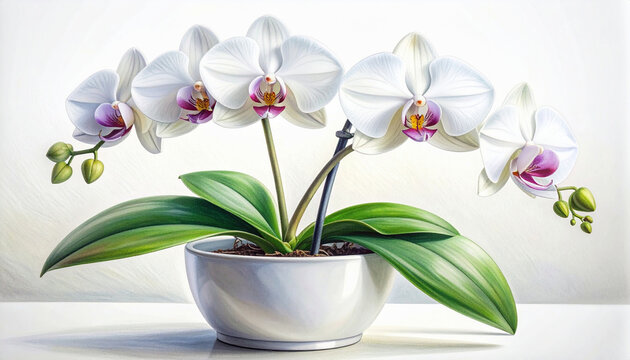 A serene white pha botanical illustration