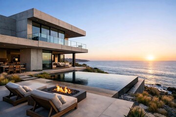 Fototapeta premium Modern Concrete Coastal Home with Ocean View