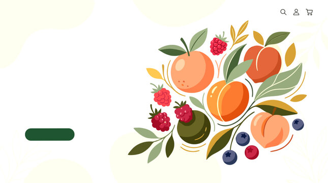 Vibrant and health-inspired artistic illustration featuring a delightful medley of fresh, ripe fruits and berries, perfect for promoting natural goodness and wholesome eating
