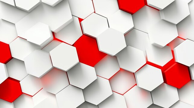 A close-up view of a 3D honeycomb pattern with white and red hexagons