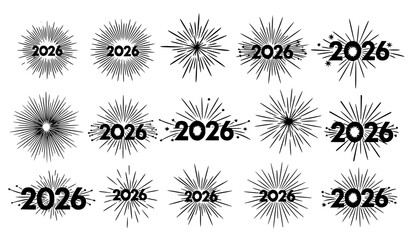 Obraz premium set of flowers Happy New Year 2026 Fireworks Silhouette Icon Set for Celebration and Greeting Design