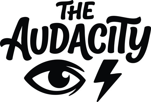 Audacity calligraphic lettering with eye and lightning bolt vector art