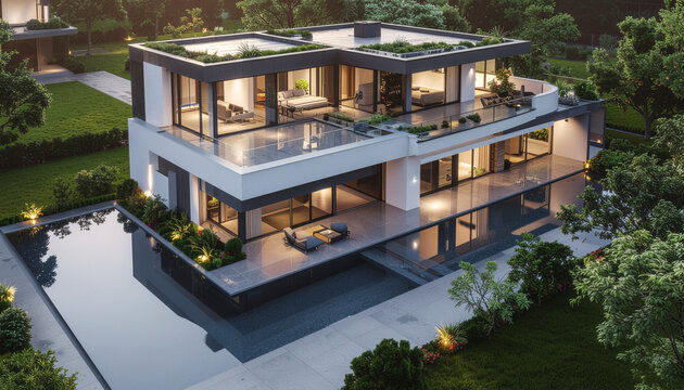 Modern luxury home with pool and landscape