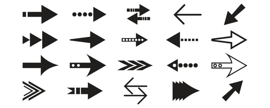  Simple arrow small set.Echo of Arrows. black vector arrows.Aim Beyond Sight icon. Vector illustration. 