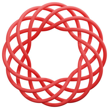 3D Red Abstract Interwoven Loop Ring Torus Shape