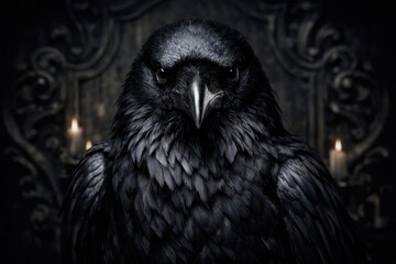 Fototapeta premium Majestic raven with gothic backdrop.