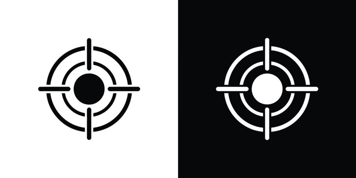 Gun target icon minimal glyph vector black silhouette aim mark symbol clean design for precision shooting concept