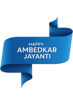 Happy ambedkar jayanti text on blue ribbon isolated on transparent background