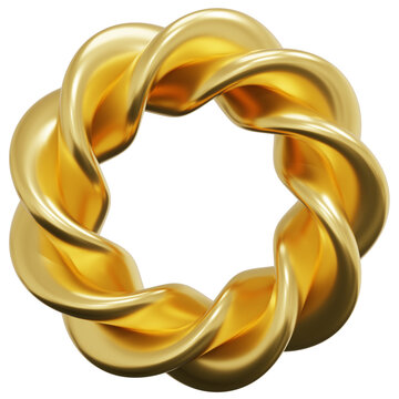 3D Gold Abstract Twisted Rope Ring Torus Shape