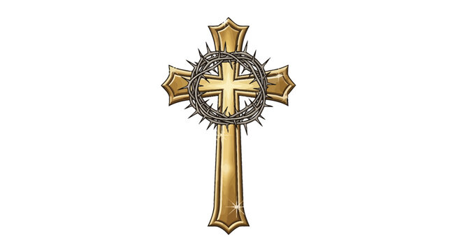 Golden Christian Cross Religious Symbol.