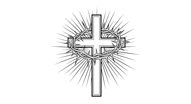 Christian cross with sunburst design.