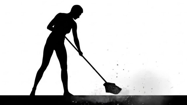 silhouette of a person sweeping the ground with a broom video