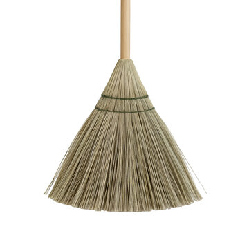 Broom with wooden handle on white background